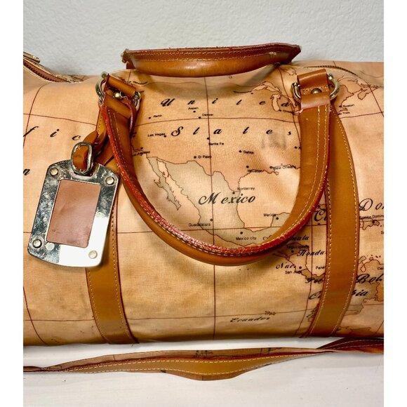 World Map Travel Duffle Bag Twin Handles Shoulder Strap Attached Luggage Tag - Picture 2 of 4